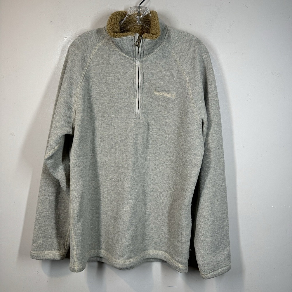 Timberland Mens Sz L 1/4 Zip Fleece Sherpa Collar Pullover Beige Better Sweater